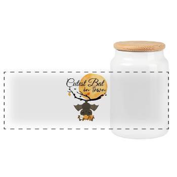 Full BoHo Cutest Bat in Town - Panoramic Cookie Jar with Wooden Lid - white - Front