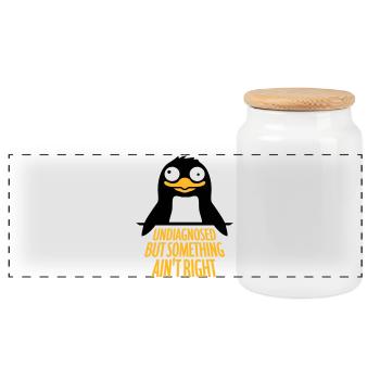 Undiagnosed But Something Ain't Right Penguin Cool - Panoramic Cookie Jar with Wooden Lid - white - Front