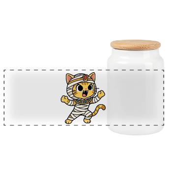 Chat Momie Bandage Aventure - Boîte à biscuits avec couvercle en bois - blanc - Devant