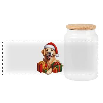 Weihnachtshund mit Geschenken - Panorama Keksdose mit Holzdeckel - Weiß - Vorne