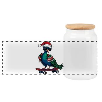 Paon oiseau Noël drôle - Boîte à biscuits avec couvercle en bois - blanc - Devant