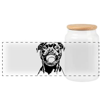 Staffordshire Bull Terrier Ball Junkie Wilsigns - Panoramic Cookie Jar with Wooden Lid - white - Front