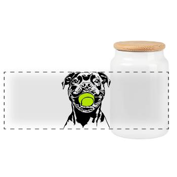 Staffordshire Bull Terrier Balljunkie Wilsigns - Panorama Keksdose mit Holzdeckel - Weiß - Vorne