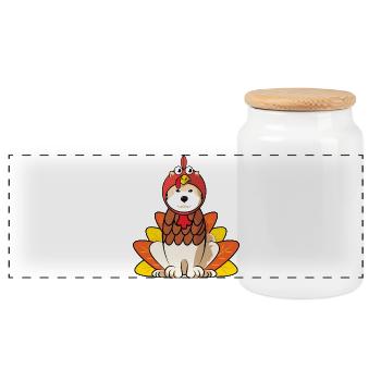 Hokkaido Hund Thanksgiving Truthahn Kostüm Hundemama - Panorama Keksdose mit Holzdeckel - Weiß - Vorne