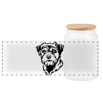 Tête de terrier de la frontière - Boîte à biscuits avec couvercle en bois - blanc - Devant