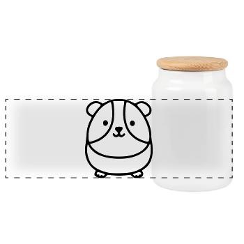 Cute Round Guinea Pig | Kawaii - Panoramic Cookie Jar with Wooden Lid - white - Front