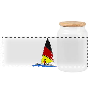 Sailboat - Panoramic Cookie Jar with Wooden Lid - white - Front