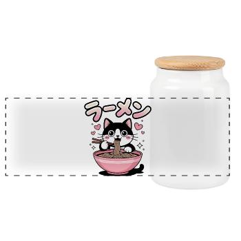 Ramen Cat - Food Lover Design - Boîte à biscuits avec couvercle en bois - blanc - Devant