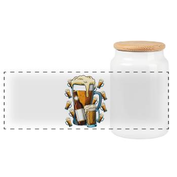 Beer Joy Mug Illustration - Panoramic Cookie Jar with Wooden Lid - white - Front