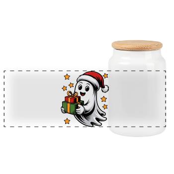 Geist mit Weihnachtsgeschenken - Panorama Keksdose mit Holzdeckel - Weiß - Vorne