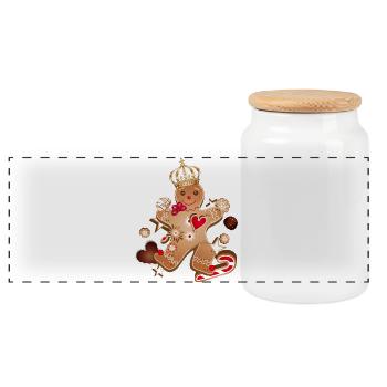 Bonhomme en pain d’épice avec couronne d’or – Gingerbread King - Boîte à biscuits avec couvercle en bois - blanc - Devant