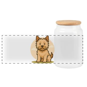 Cairn Terrier Hund im runden Hintergrund - Panorama Keksdose mit Holzdeckel - Weiß - Vorne