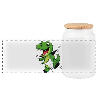 Comic Dino – Für kleine Forscher & Entdecker - Panorama Keksdose mit Holzdeckel - Weiß - Vorne