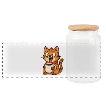 Café Chat Moment de Bonheur - Boîte à biscuits avec couvercle en bois - blanc - Devant