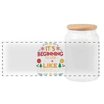 It's starting to look like Christmas - Panoramic Cookie Jar with Wooden Lid - white - Front