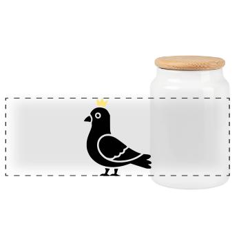 Dove with Crown | King of the City Symbol - Panoramic Cookie Jar with Wooden Lid - white - Front
