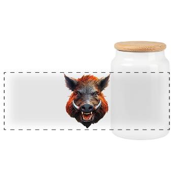 Keiler-Wildschwein - Panorama Keksdose mit Holzdeckel - Weiß - Vorne
