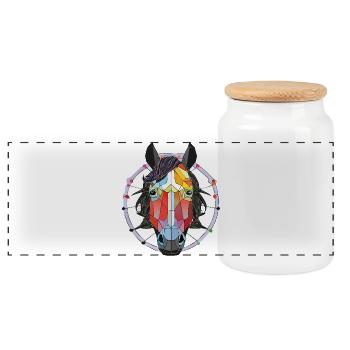 Horse head - Panoramic Cookie Jar with Wooden Lid - white - Front