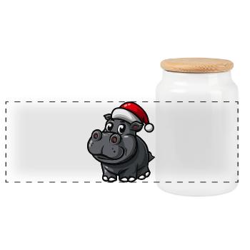 Nilpferd Weihnachten - Panorama Keksdose mit Holzdeckel - Weiß - Vorne