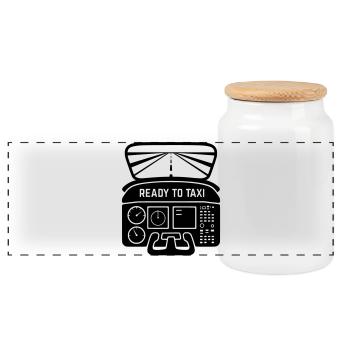 Silhouette d’avion volant de cockpit prêt à rouler - Boîte à biscuits avec couvercle en bois - blanc - Devant