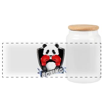 Boxing Panda – Funny Animal Motif - Panoramic Cookie Jar with Wooden Lid - white - Front
