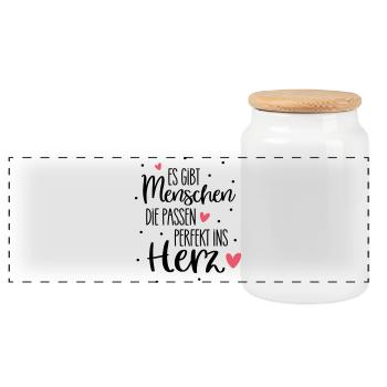 Es gibt Menschen die passen perfekt ins Herz  - Panorama Keksdose mit Holzdeckel - Weiß - Vorne