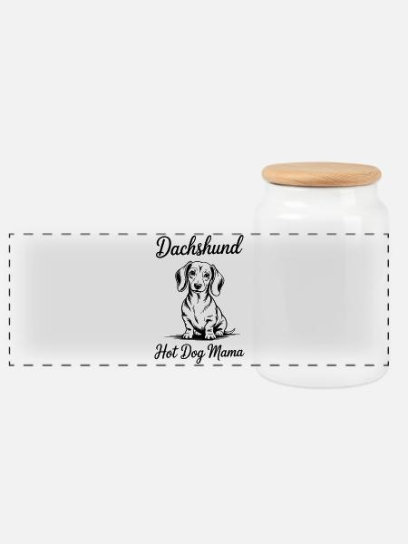 Dachshund - Hot Dog Mama - Dackel Design - Panorama Keksdose mit Holzdeckel - Weiß