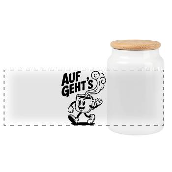 Tasse à café Let’s go – Design de motivation amusant - Boîte à biscuits avec couvercle en bois - blanc - Devant