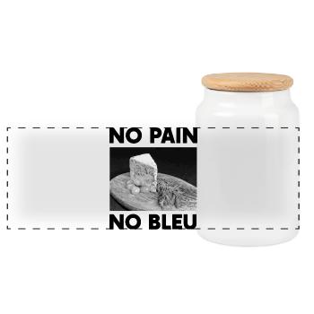 Gift Humour Cheese No Bread No Bleu d'Auvergne - Panoramic Cookie Jar with Wooden Lid - white - Front
