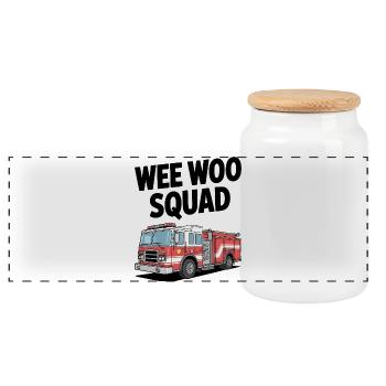 Wee Woo Squad pompiers sauveteur de voiture disant - Boîte à biscuits avec couvercle en bois - blanc - Devant