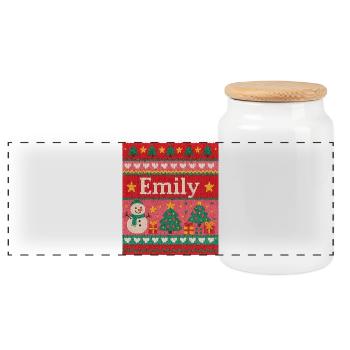 Festive Name Emily Ugly Chrismas Style, Xmas  - Panoramic Cookie Jar with Wooden Lid - white - Front