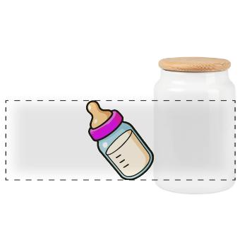 Baby Bottle Cartoon - Panoramic Cookie Jar with Wooden Lid - white - Front