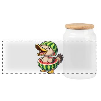 Canard drôle avec pastèque, fraîcheur estivale - Boîte à biscuits avec couvercle en bois - blanc - Devant