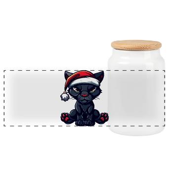 Panther Weihnachten - Panorama Keksdose mit Holzdeckel - Weiß - Vorne