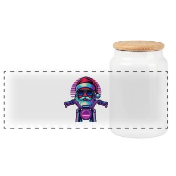 Santa Claus Motorcycle Biker Gift Funny - Panoramic Cookie Jar with Wooden Lid - white - Front