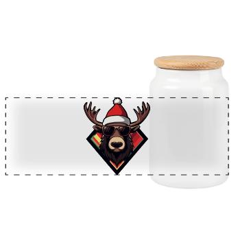Reindeer in Christmas sunglasses style - Panoramic Cookie Jar with Wooden Lid - white - Front