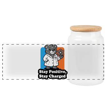 Bear Scientist with Atomic Sign - Panoramic Cookie Jar with Wooden Lid - white - Front