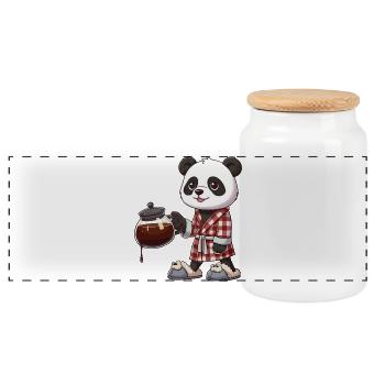 Funny Panda Coffee Lover Barista Morning Brew - Panoramic Cookie Jar with Wooden Lid - white - Front