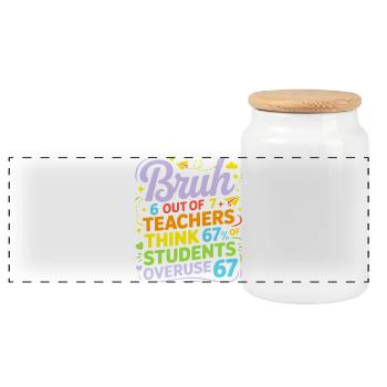 Bruh - Six Seven 6 7 Meme Fun Design - Panoramic Cookie Jar with Wooden Lid - white - Front