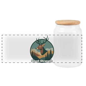 Silent strength deer in the forest - Panoramic Cookie Jar with Wooden Lid - white - Front