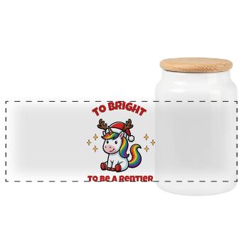 Fabulous Rainbow Christmas Unicorn - Panoramic Cookie Jar with Wooden Lid - white - Front