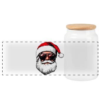 Cooler Weihnachtsmann - Panorama Keksdose mit Holzdeckel - Weiß - Vorne