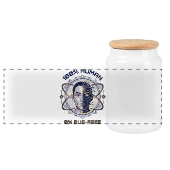 Human Glitch Code - Panoramic Cookie Jar with Wooden Lid - white - Front