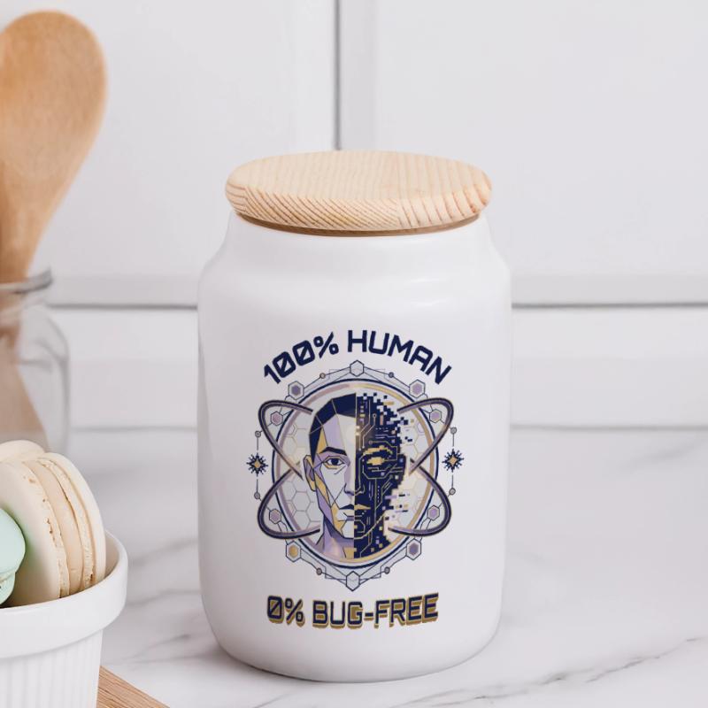 Code de bug humain Boîte à biscuits avec couvercle en bois