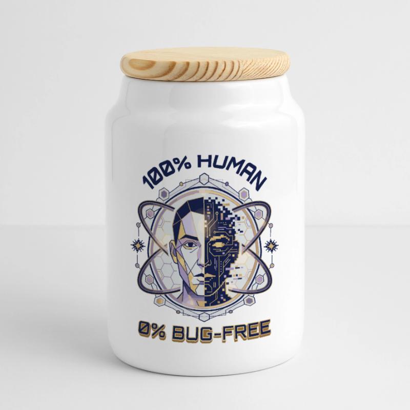 Human Glitch Code Panoramic Cookie Jar with Wooden Lid