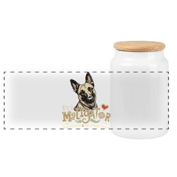 Maligator Belge Petit Chien Trick - Boîte à biscuits avec couvercle en bois - blanc - Devant