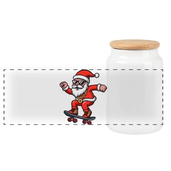 Santa Skating - Panoramic Cookie Jar with Wooden Lid - white - Front