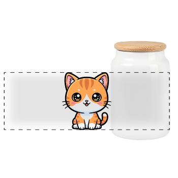 Chat Tigré Orange - Boîte à biscuits avec couvercle en bois - blanc - Devant