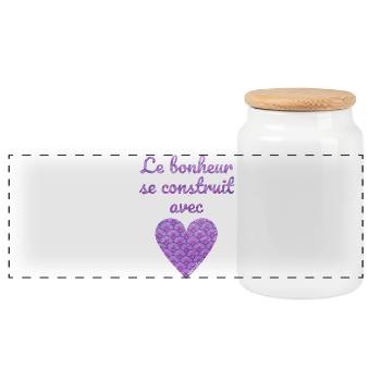 Le bonheur se construit avec cœur - Boîte à biscuits avec couvercle en bois - blanc - Devant