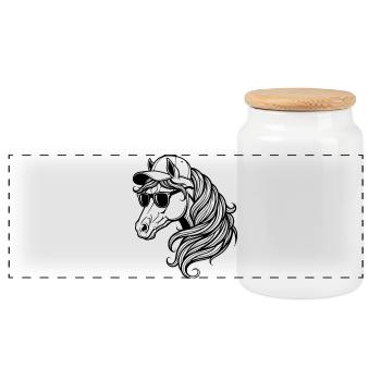 Cheval cool – Tête de cheval avec casquette et lunettes de soleil - Boîte à biscuits avec couvercle en bois - blanc - Devant